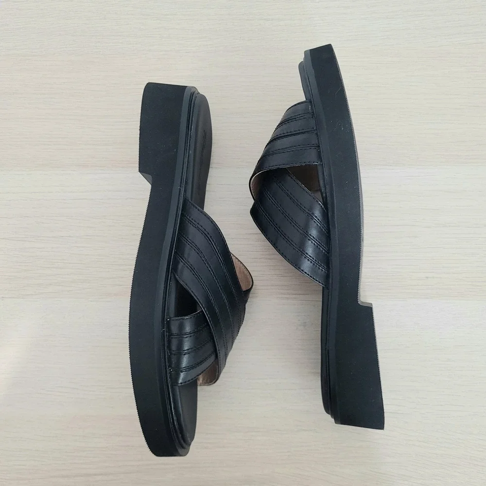 Madewell Alina Platform Sandals Black Leather Criss Cross Y2K 90s New 8.5